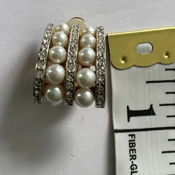 VTG Carolee Earrings Rhinestone Clip Statement Wedding Simulated Diamond Pearls - Picture 6 of 12